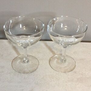 Bride & Groom Etched Coupe Glasses - Clear Wedding Toasting Set (2)